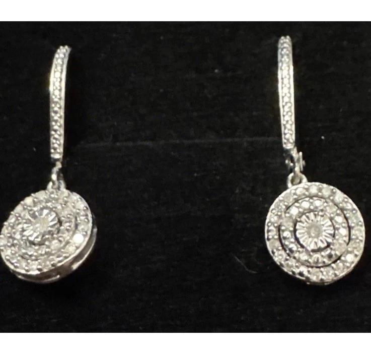 Sterling 1/4 CTTW Bridge Diamond Dangle Earrings Gift Box