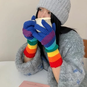 Lady Rainbow Knitted Gloves Touchscreen Mittens Unisex Cute Novelty Winter Soft - Picture 1 of 17