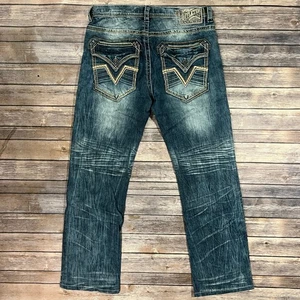 Y2K Affliction Buckle Blake Jeans Straight Fit Stretch Denim 33x32 Mens Blue - Picture 1 of 11
