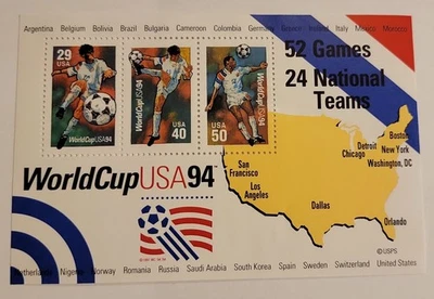 Hoja de recuerdo de Estados Unidos #2837 Copa Mundial '94 Campeonato de Fútbol Como Nueva Nunca Montada Foto 1 de 2