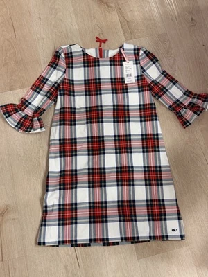 Vestido recto Vineyard Vines niños manga campana a cuadros talla L (14) rojo verde nuevo con etiquetas Foto 1 de 4