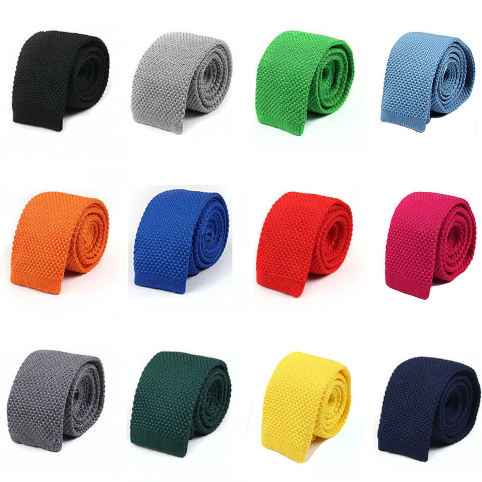Men 5CM Solid Crochet Flat Necktie Knitted Skinny Casual Wedding Party Neck Tie - Image 1 of 1