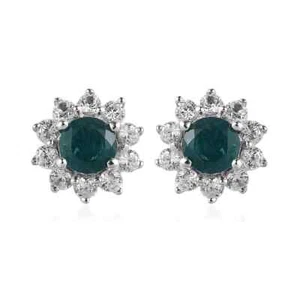 BEAUTIFUL!! 0.90ctw AAA Grandidierite & Zircon Sunburst Studs Platinum Plated - Picture 1 of 5