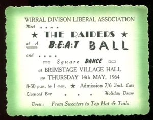 BEAT / MERSEYBEAT : original UK 1964 Gig ticket : THE RAIDERS , Brimstage Hall - Picture 1 of 2