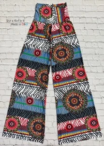 New JUp USA Womens BLUE RED MEDALLION BOHEMIAN TALL GYPSY PALAZZO PANTS S M L - Picture 1 of 3