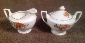 Vintage Cleveland China Cream & Sugar With Floral Pattern & Gold Trim, Excellent - Picture 1 of 10