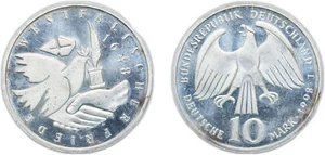 Germany 1998 J 10 Deutsche Mark Silver 925 UNC - Picture 1 of 1