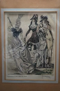 Antikes Wandbild, original Radierung von Kurt Hilscher, "Die Kritiker" - Bild 1 von 4