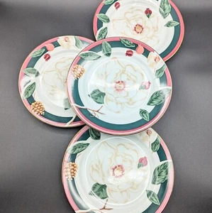 "Magnolia" By Tienshan Fine China Dessert Plates 8" Set of 4 Christmas Cottage - Picture 1 of 4