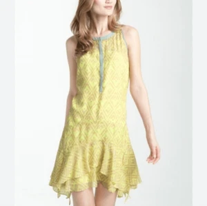 Abito nuovo con etichette Rebecca Taylor Henle stampa seta chiffon orlo svolazzante 0 giallo limone - Foto 1 di 10