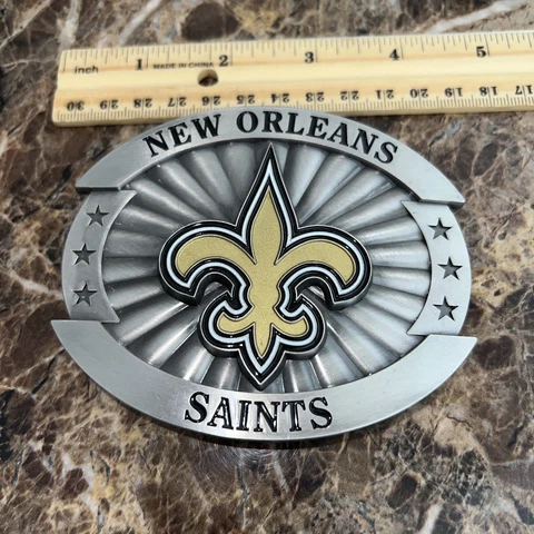 New Orleans Saints Over-sized 4" Pewter Metal Belt Buckle (NFL Football) Cover
