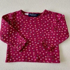 Toddler Girls LS Top - 2T - Dark Red with small flowers all over & ruffled cuffs - Picture 1 of 3