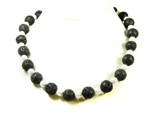 Glamorous Necklace IN Gemstone Lava And Freshwater Pearls IN Ball Shape - Picture 1 of 2