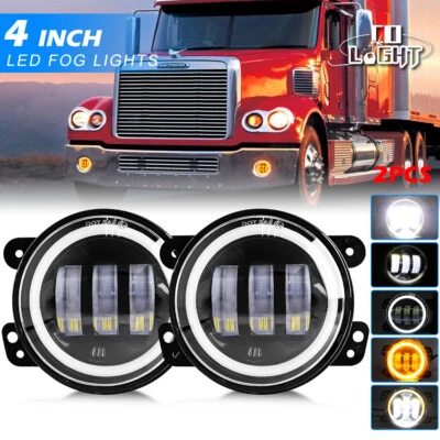 Pair 4" Round LED Bumper Fog Lights DRL Sealed Beam For Freightliner Coronado - Image 1 of 4