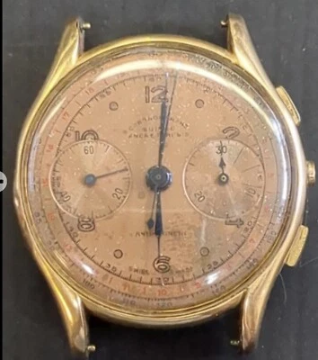 Vintage EXCEPTIONALLY RARE BROWN DIAL 18K Gold Chronographe Suisse Men's Watch - Image 1 of 3