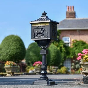 Freestanding Matte Black Cast Aluminium Post Box with Lock - Picture 1 of 10