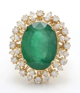 10.70 Ct Natural Zambian Emerald & Diamonds in 14K Solid Yellow Gold Women Ring - Picture 1 of 7