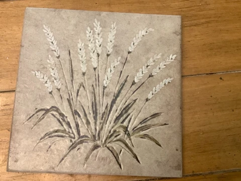 Vintage wheatgrass Terra-cotta Glazed TILE MADE IN ITALY country Farm Trivet 8x8 Cover