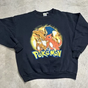 Vintage 90s YOUTH Pokemon Charizard Graphic Sweatshirt YOUTH L/XL Black Crewneck - Picture 1 of 8