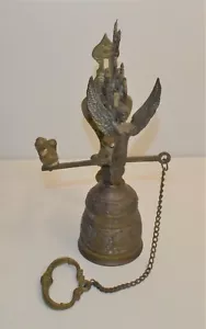 Vintage Wand Türklingel aus massivem Messing mit 3D Figur Engel und Vogel - Bild 1 von 8