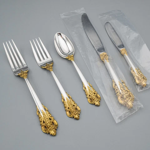 Wallace Golden Grande Baroque Sterling Silver Flatware 5 Piece Place Setting Cover