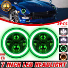 2Pcs 7" Led Headlights Spot Flood Sealed Beam Green Halo Drl For Datsun 240Z H4