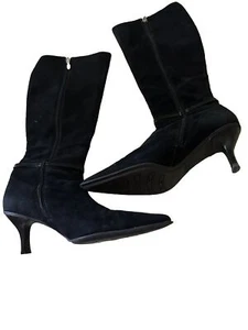 Joan David Suede Boots 9 1/2 Black - Picture 1 of 6