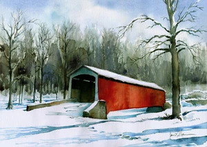 Red Run Mill Covered Bridge, New Holland, Lancaster County PA. matted art prints - Picture 1 of 2