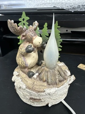 Moose with Trees Table Lamp Forest with Flickering Flame Lightbulb - Image 1 of 4