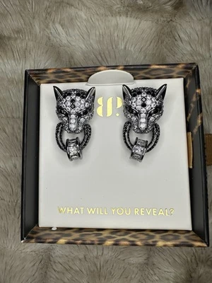 Bomb Party UNTAMED "Jaguar Kiss" Earrings Black Onyx on Hematite - Image 1 of 2