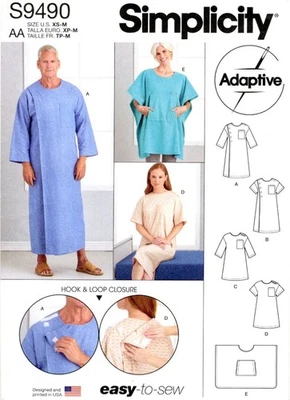ADAPTIVE CLOTHING Recovery Gowns Cape Simplicity 9490 UNCUT Sewing Pattern XS-M - Image 1 of 3