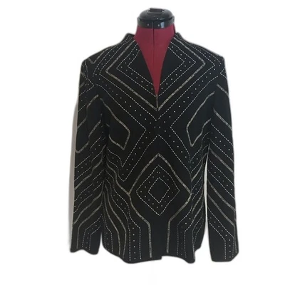 Blazer tejido geométrico Ming Wang para mujer talla pequeña tachuelas blancas y plateadas Foto 1 de 4