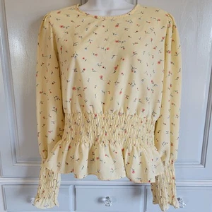 Blusa Forever 21 Sunny Amarilla Floral Peplum Acanalada Mangas Largas Talla L - Imagen 1 de 11