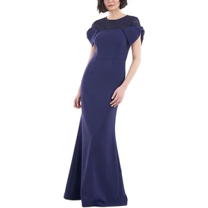 JS Collections Womens Blue Lace Trim Knot Sleeve Evening Dress Gown 4 BHFO 2326 - Picture 1 of 2