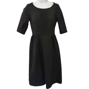 Boden Black Beaded Ponte Isabella Half Sleeve Round Neck Fit and Flare Dress 4 L - Picture 1 of 10