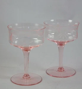 Tiffin-Franziskaner 14188-2 rosa geätzte Sekt/Sherbet Gläser 70er Jahre - Bild 1 von 9