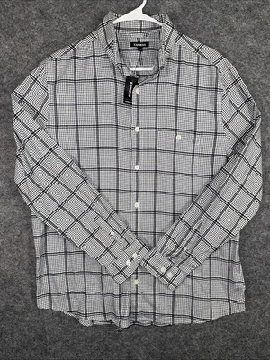 NWT Express Men 97%Cotton Flannel Button Up Shirt Plaid White/Gray/Black - Image 1 of 4