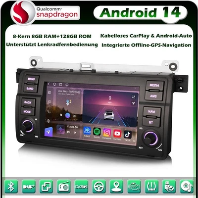 Qualcomm 128GB 8-Kern Android 14 GPS Autoradio für BMW 3er M3 E46 Rover 75 MG ZT - Bild 1 von 4
