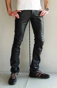 Pantalones vaqueros de cuero Slim Fit Tight Five Pocket de cuero - Imagen 1 de 3