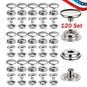 120 Set Snap Fasteners Kit Metal Button Snaps Press Studs 15mm for Leather - Picture 1 of 8