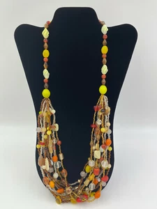Multi-Strand Beaded Statement Necklace Yellow Red Copper Brown Beads Unmarked - Picture 1 of 7
