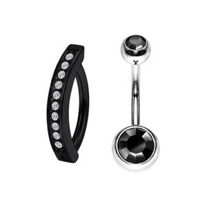Titanium Belly Button Ring CZ Reverse Hinged Clicker Navel Barbell Set 14G 8mm - Picture 1 of 9