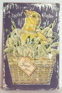 Cartolina Una Gioiosa Pasqua Auguri Piccolo Cestino Pulcini Pubblicata 23-03-1910 Vintage - Foto 1 di 6