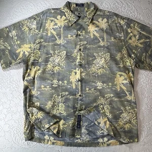Cutter & Buck Shirt Mens Large Yellow Blue Hawaiian Short Sleeve Button Up Rayon - Picture 1 of 13