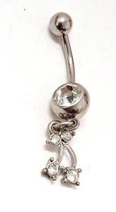 Anillo Vientre Flor Cereza con Gemas de Ópalo Brillante Cuelga Acero Naval - Imagen 1 de 3