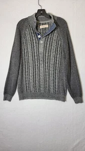 Tommy Bahama Men's Large Gray Cable Chunky Knit Pima Cotton Sweater  - Picture 1 of 8