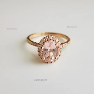 Genuine Morganite Gemstone Ring Diamond Pave Solid 14k Yellow Gold Fine Jewelry - Picture 1 of 6