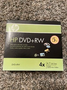 5 HP Logo 4x DVD+RW DVD+RW ReWritable Blank Disc Media 4,7GB Slim Jewel Case New - Afbeelding 1 van 3