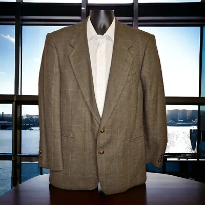 Pierre Cardin Sport Coat Blazer Vintage Mens 42L Green Wool Windowpane - Image 1 of 4