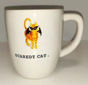 Rae Dunn By Magenta Halloween Scaredy Cat w/Bat Costume Mug/Cup White/Orange - Picture 1 of 7